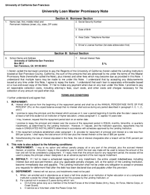 University of California Loan Master Promissory Note