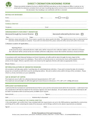 Direct Cremation Booking Form