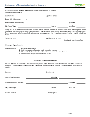 Declaration of Guarantor for Proof of Residency