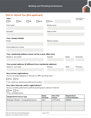 General Plumbing Registration Application