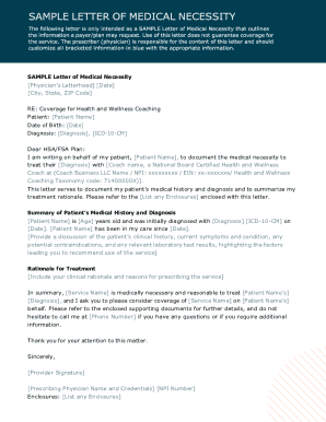 Letter of Medical Necessity for Health Coaching