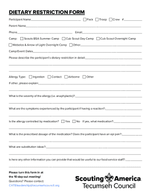 Dietary Restriction Form