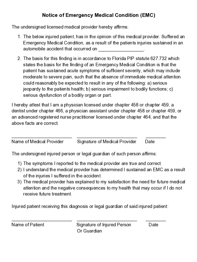 Notice of Emergency Medical Condition - Blank Fillable Template | Fill ...