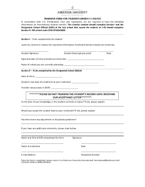 Transfer Form for F-1 Students