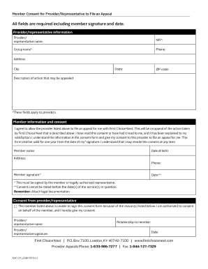 Member Consent for Provider to File an Appeal