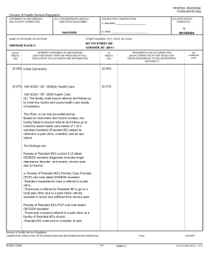 North Carolina Statement of Deficiencies