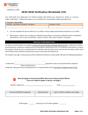 2025-2026 Verification Worksheet