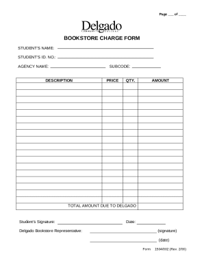 Delgado Bookstore Charge Form