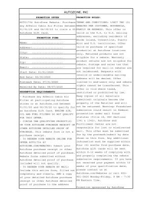 AutoZone Cabin Air Filter Rebate Form