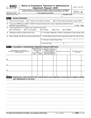 IRS Form 8082 Adjustment Request