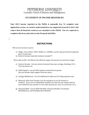 Statement of Income Resources Form