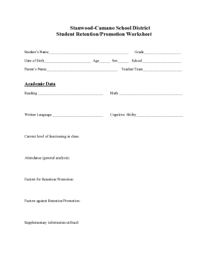 Student Retention/Promotion Worksheet