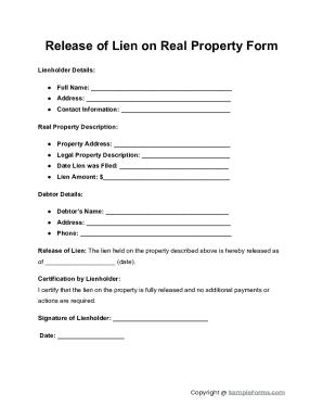 Release of Lien on Real Property Form
