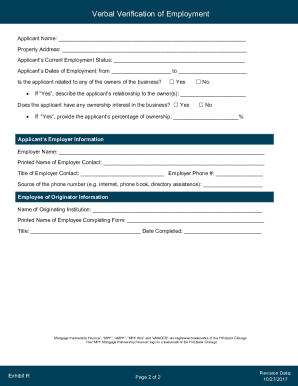 Verbal Verification of Employment Form