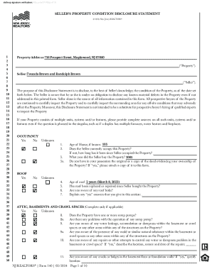 New Jersey Seller's Property Condition Disclosure Statement