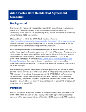 Texas Adult Foster Care Residential Agreement Checklist