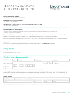 Enduring Rollover Authority Request Form
