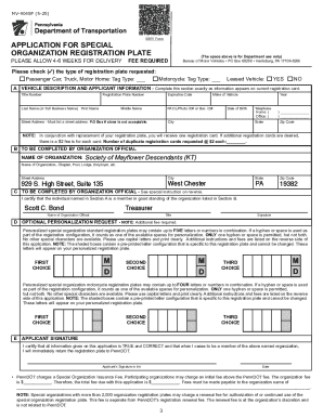Pennsylvania Special Organization Registration Plate Application