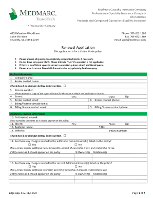 Life Sciences Products and Completed Operations Liability Insurance Renewal Application