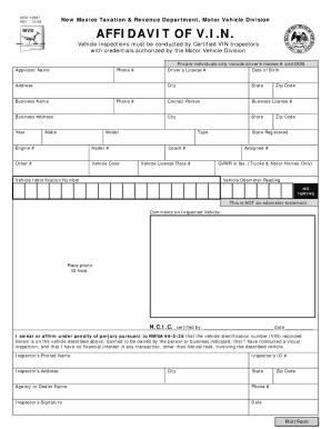 New Mexico VIN Affidavit