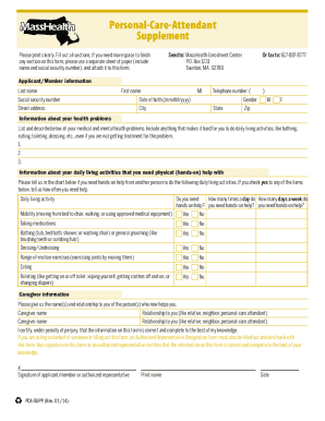 MassHealth Personal Care Attendant Supplement Form