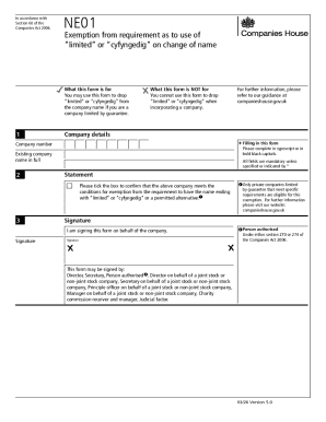 UK NE01 Form - Exemption from Limited Name Requirement