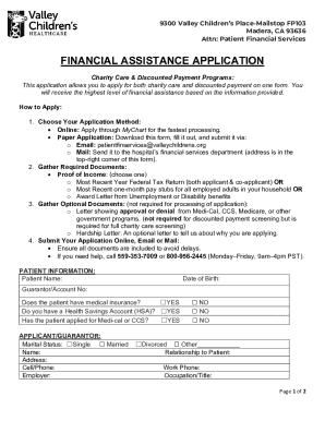 Valley Children's Hospital Financial Assistance Application