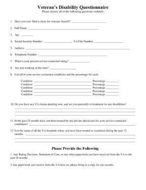 Veteran's Disability Questionnaire