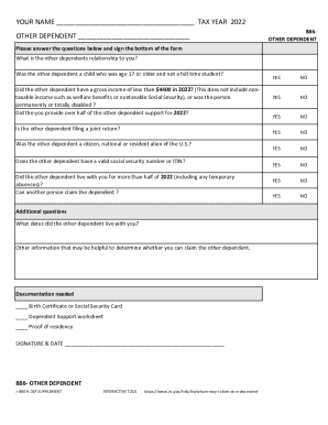 IRS Form 886 Other Dependent