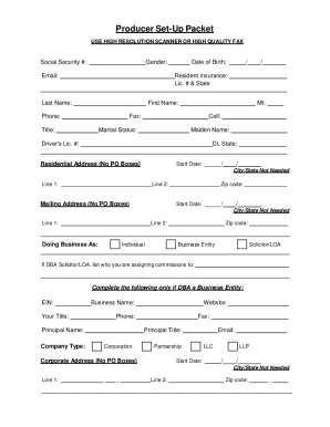 Producer Set-Up Packet