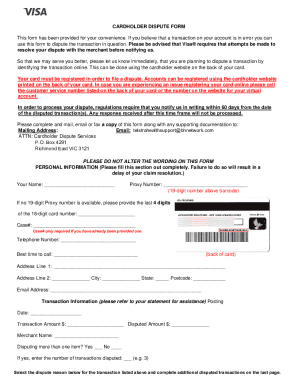 Cardholder Dispute Form