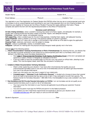 Application for Unaccompanied and Homeless Youth Form