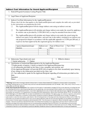 Indirect Cost Information for Award Applicant/Recipient