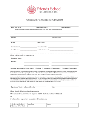 Authorization to Release Official Transcript