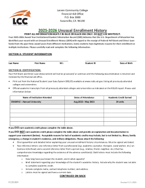 2025-2026 Unusual Enrollment History Form