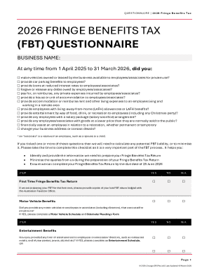 2026 Fringe Benefits Tax Questionnaire