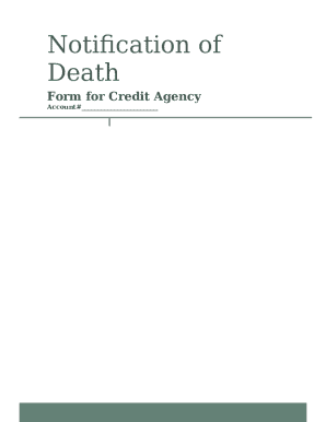 Notification of Death Form for Credit Agency
