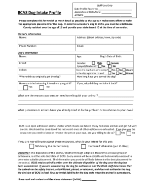 BCAS Dog Intake Profile Form