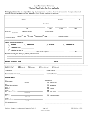 Illinois Volunteer/Unpaid Intern Services Application