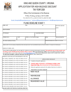 King and Queen County High Mileage Discount Application