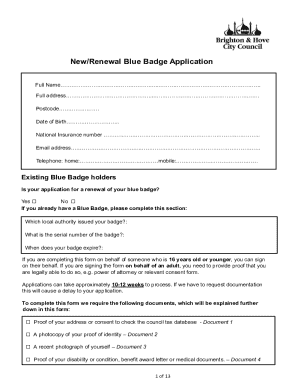 UK Blue Badge Application Form