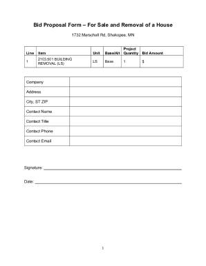 Bid Proposal Form for House Sale and Removal