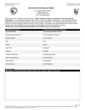 NPS Form 10-930 Application for Special Use Permit