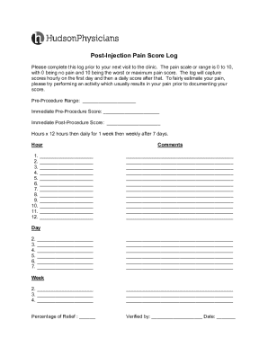 Post-Injection Pain Score Log