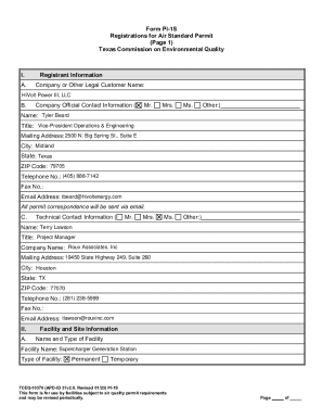 Texas Air Standard Permit Registration Form