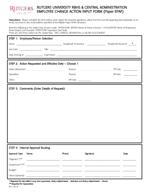 Rutgers University Employee Change Action Form