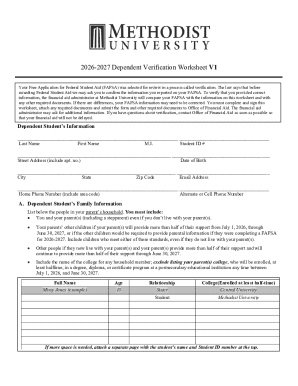 2026-2027 Dependent Verification Worksheet