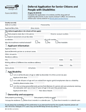Washington Senior Citizen and Disability Tax Deferral Application