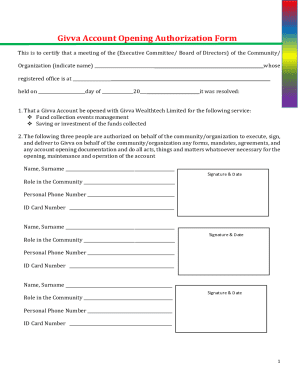 Givva Account Opening Authorization Form