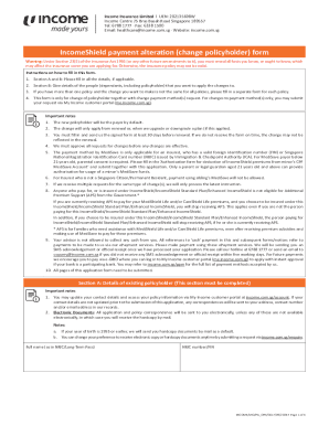 IncomeShield Policyholder Change Form